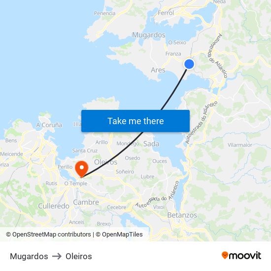 Mugardos to Oleiros map