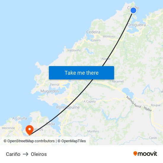 Cariño to Oleiros map
