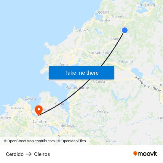 Cerdido to Oleiros map