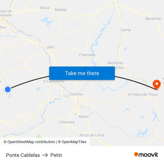 Ponte Caldelas to Petín map
