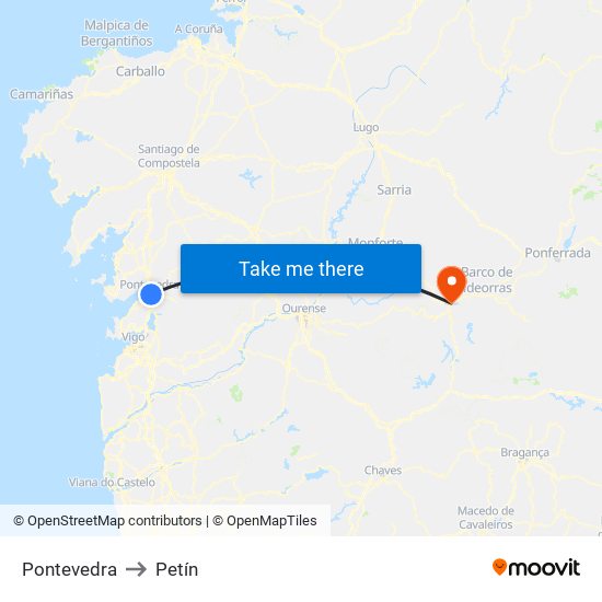 Pontevedra to Petín map