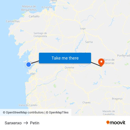 Sanxenxo to Petín map