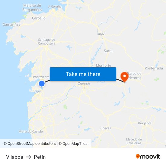 Vilaboa to Petín map