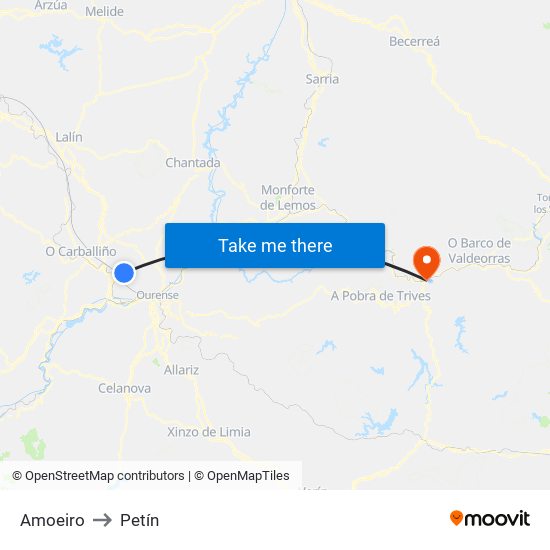Amoeiro to Petín map