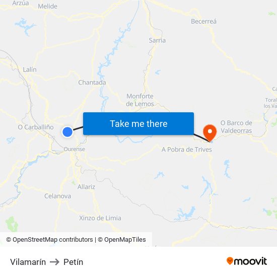 Vilamarín to Petín map