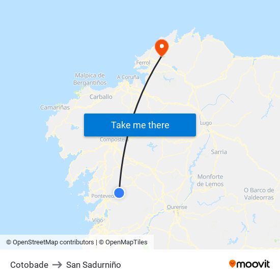 Cotobade to San Sadurniño map