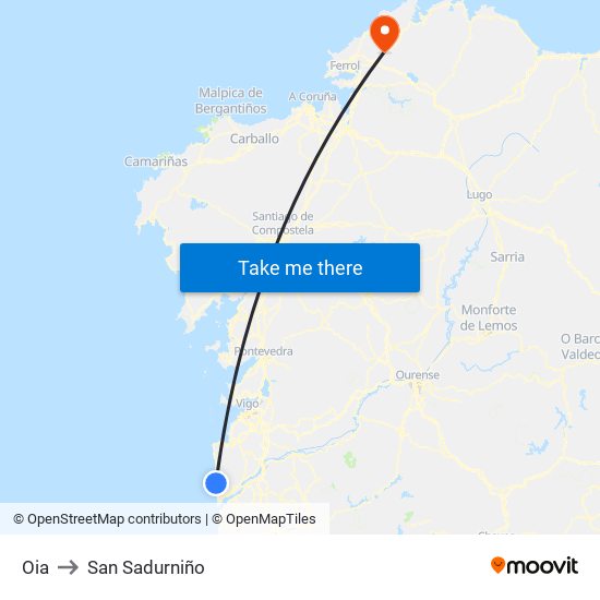 Oia to San Sadurniño map
