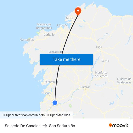 Salceda De Caselas to San Sadurniño map