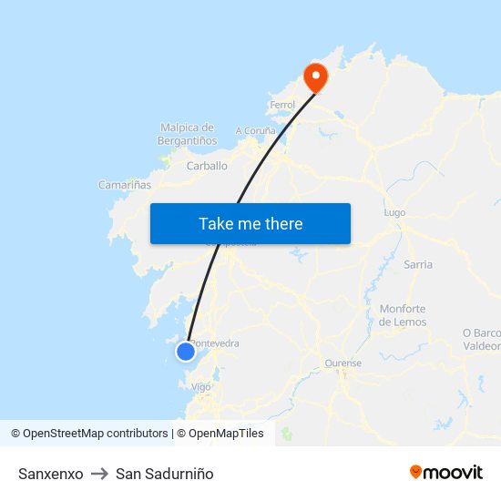 Sanxenxo to San Sadurniño map