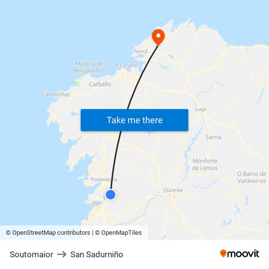 Soutomaior to San Sadurniño map