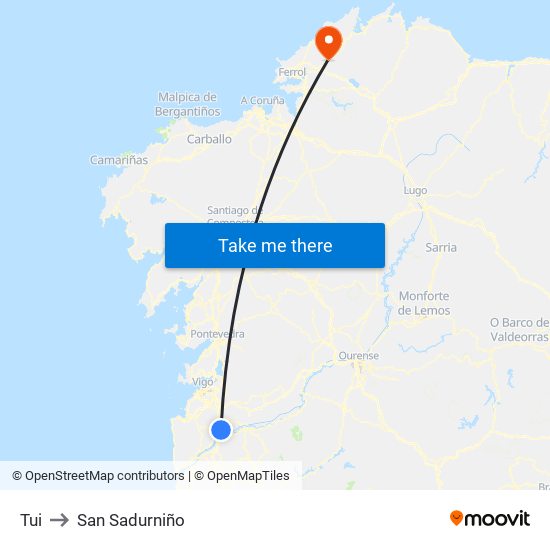 Tui to San Sadurniño map
