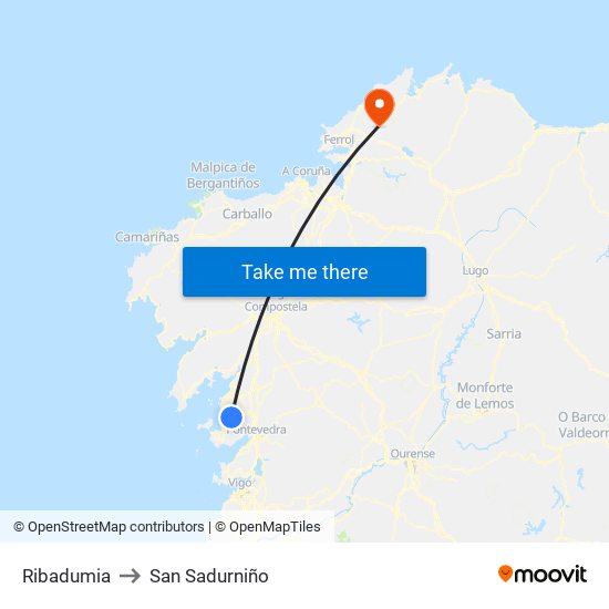 Ribadumia to San Sadurniño map