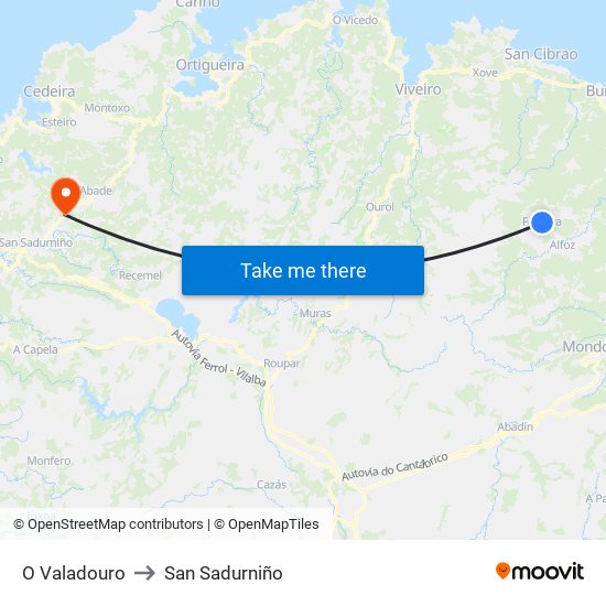 O Valadouro to San Sadurniño map