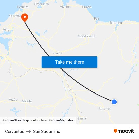 Cervantes to San Sadurniño map