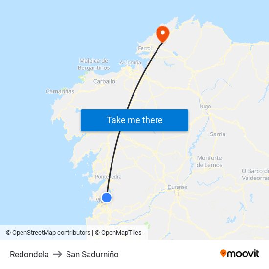 Redondela to San Sadurniño map