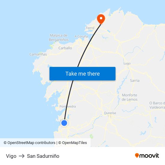 Vigo to San Sadurniño map