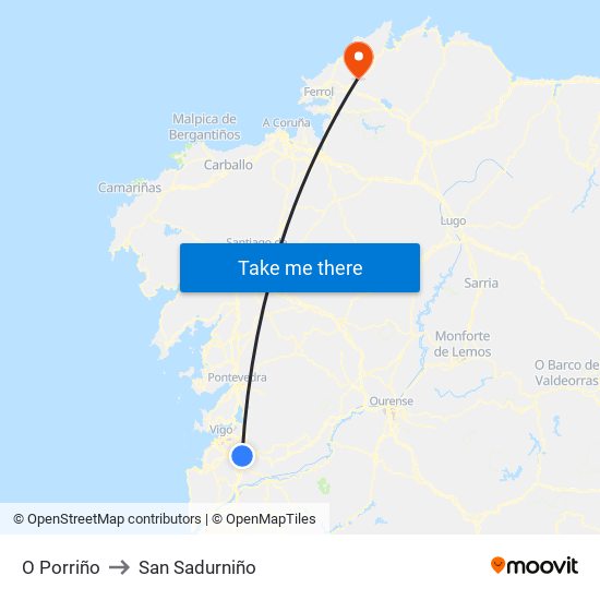 O Porriño to San Sadurniño map