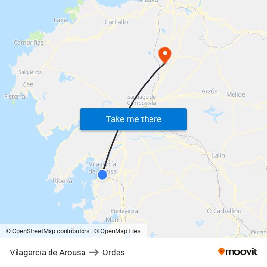 Vilagarcía de Arousa to Ordes map