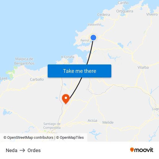 Neda to Ordes map