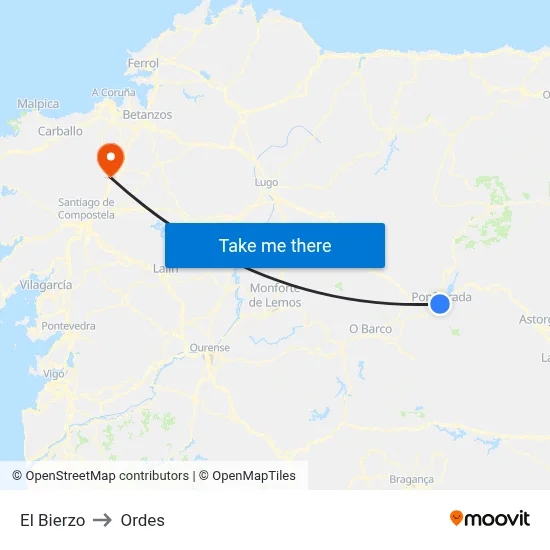 El Bierzo to Ordes map