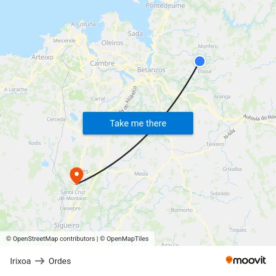 Irixoa to Ordes map