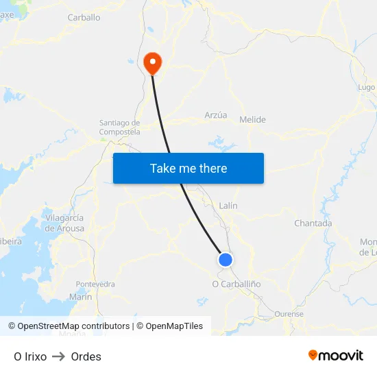 O Irixo to Ordes map