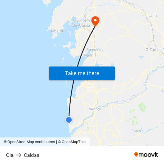 Oia to Caldas map