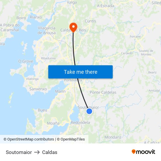 Soutomaior to Caldas map
