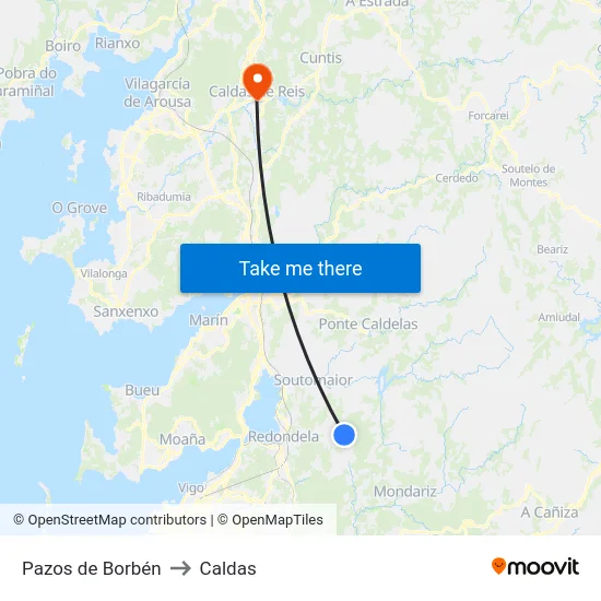 Pazos de Borbén to Caldas map