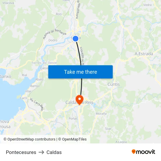 Pontecesures to Caldas map