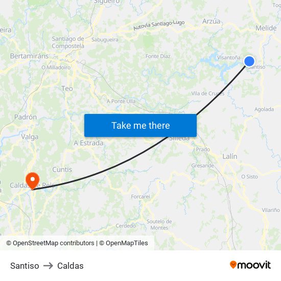 Santiso to Caldas map