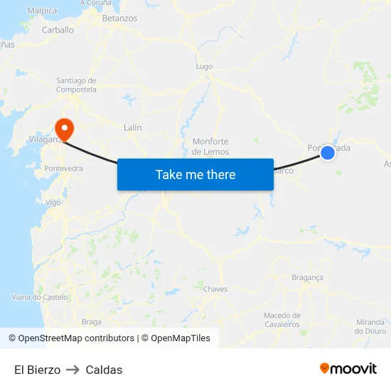 El Bierzo to Caldas map