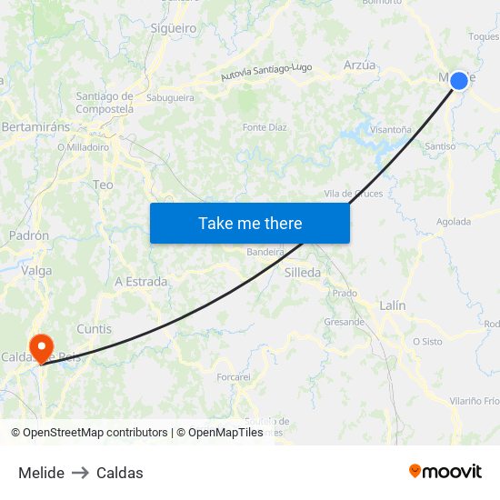 Melide to Caldas map