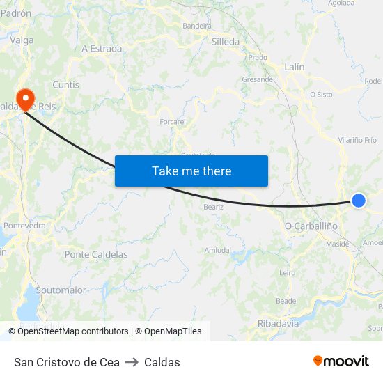 San Cristovo de Cea to Caldas map