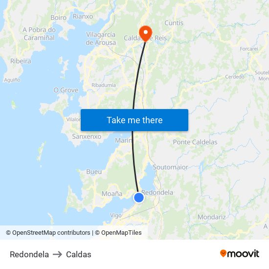 Redondela to Caldas map