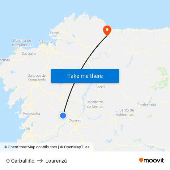 O Carballiño to Lourenzá map