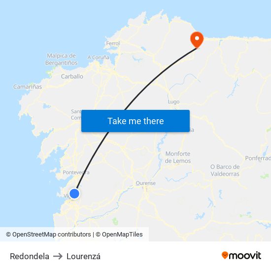 Redondela to Lourenzá map