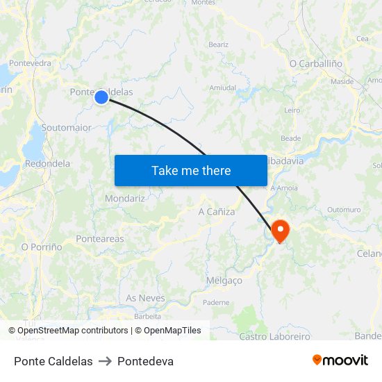 Ponte Caldelas to Pontedeva map