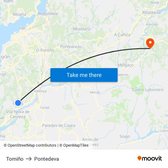 Tomiño to Pontedeva map