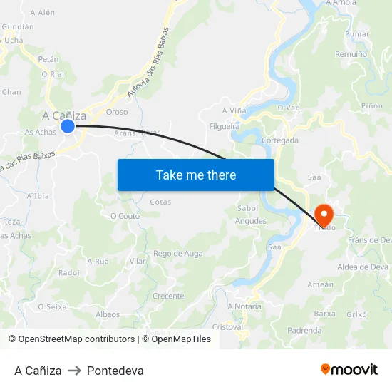 A Cañiza to Pontedeva map