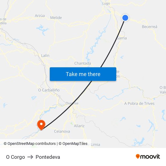 O Corgo to Pontedeva map