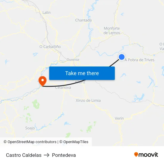 Castro Caldelas to Pontedeva map