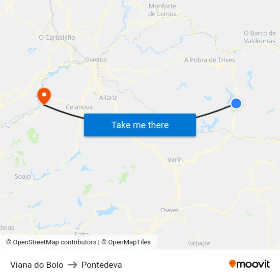 Viana do Bolo to Pontedeva map