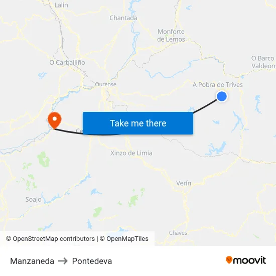 Manzaneda to Pontedeva map