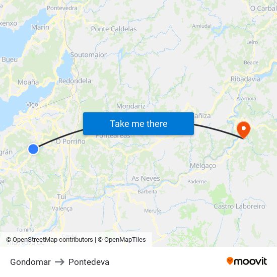 Gondomar to Pontedeva map