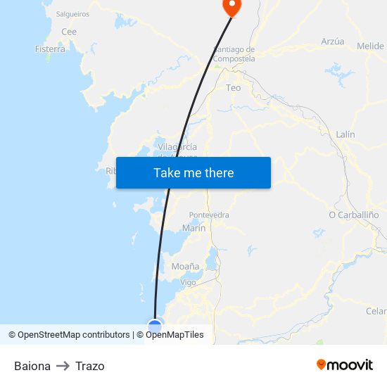 Baiona to Trazo map