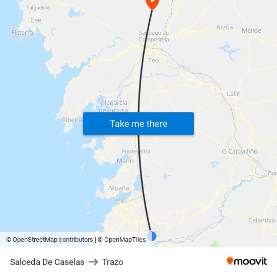 Salceda De Caselas to Trazo map