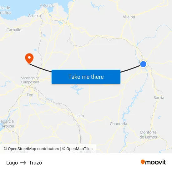 Lugo to Trazo map