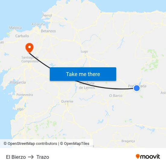 El Bierzo to Trazo map
