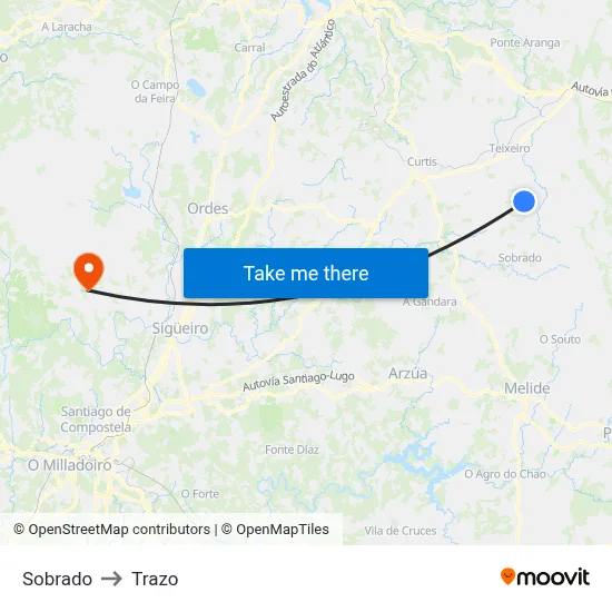 Sobrado to Trazo map